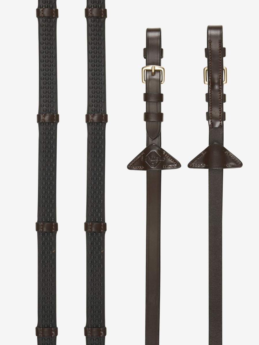 Horse LeMieux Reins | Soft Rubber Reins With Stoppers Havana/Brass