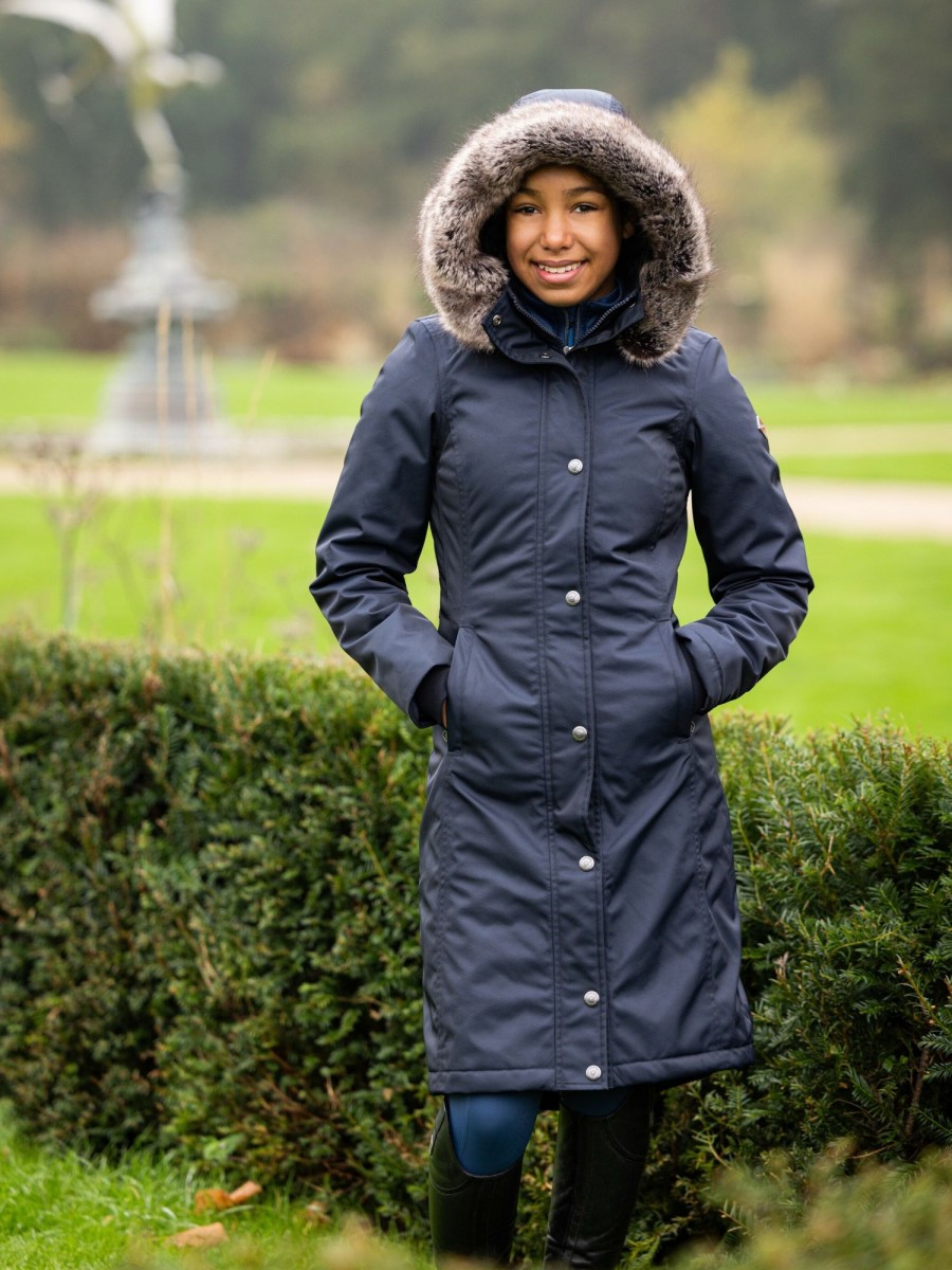 Clothing LeMieux Coats & Jackets | Young Rider Long Waterproof Riding Coat Navy