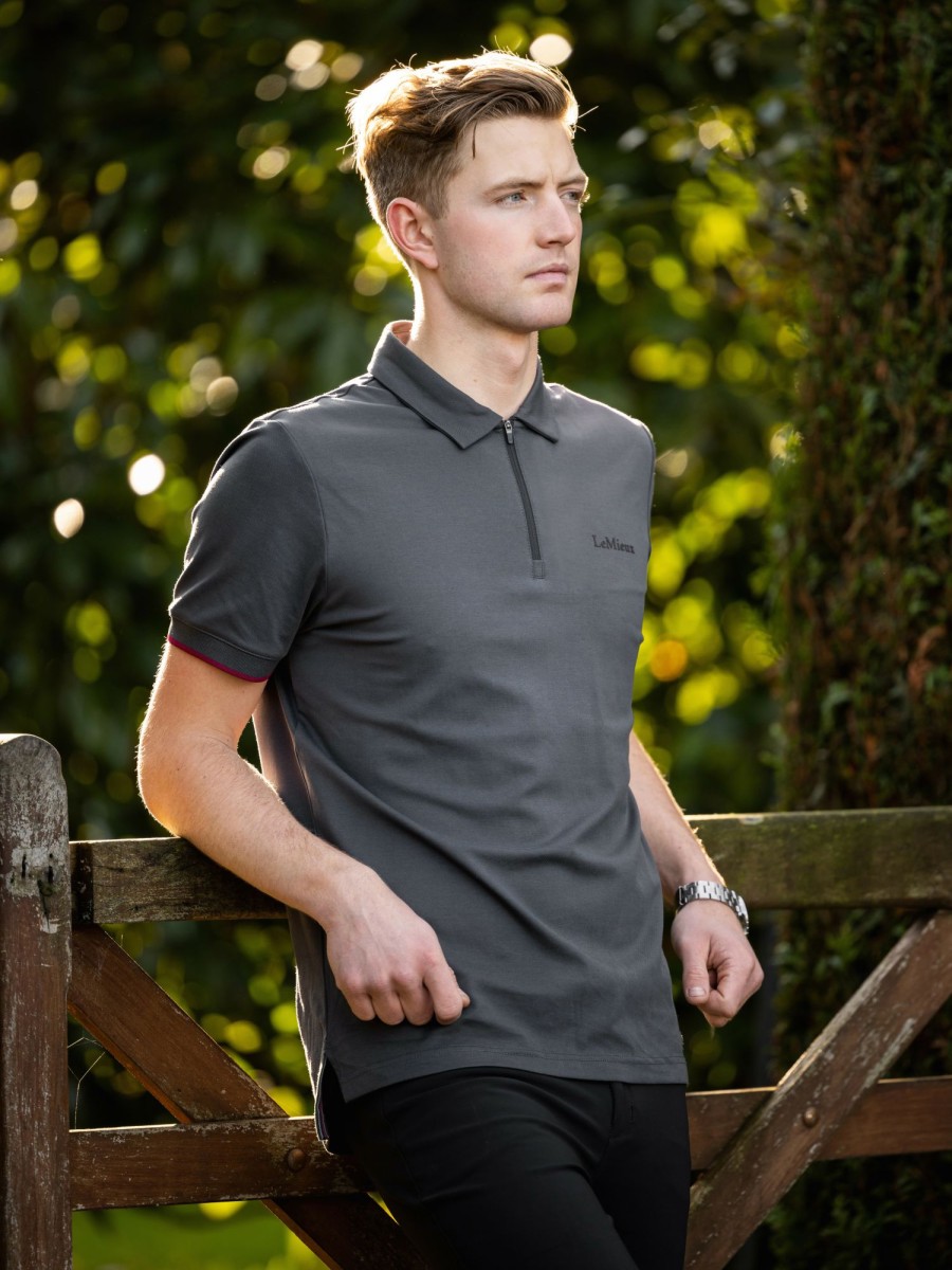 Clothing LeMieux Shirts & Tops | Mens Elite Zip Polo Shirt Charcoal