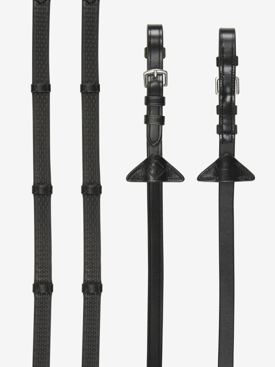 Horse LeMieux Reins | Soft Rubber Reins With Stoppers Black/Silver