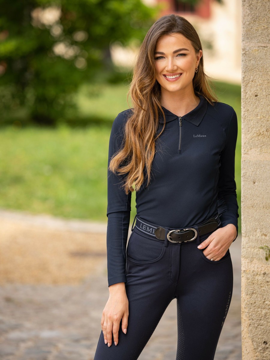 Clothing LeMieux Tops | Long Sleeve Sport Polo Shirt Navy