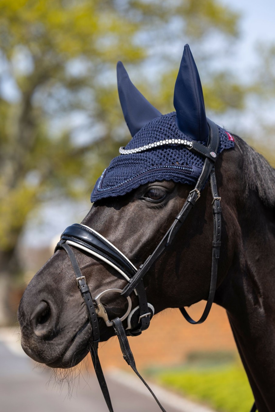 Horse LeMieux Acoustic Fly Hoods | Diamante Acoustic Fly Hood Navy